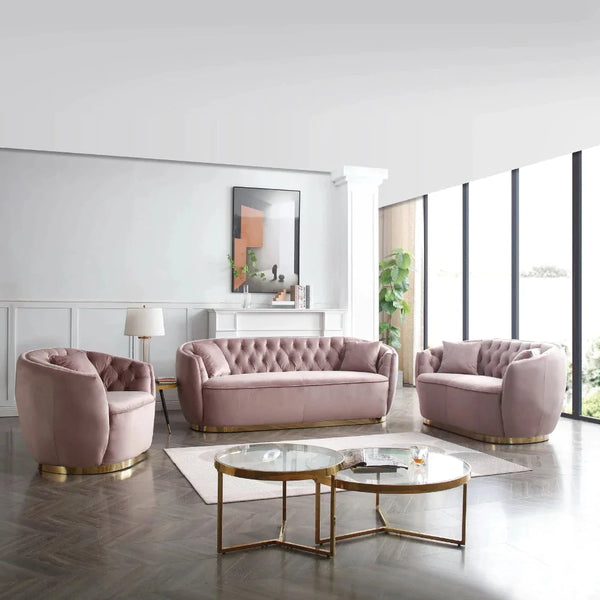 HAGEN CHESTERFIELD SUEDE TUFTED SOFA SET