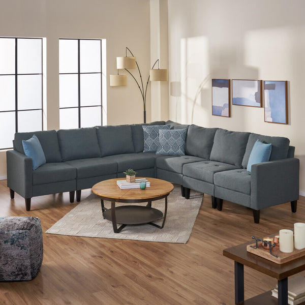 Piece Dark Grey Fabric Sectional Couch