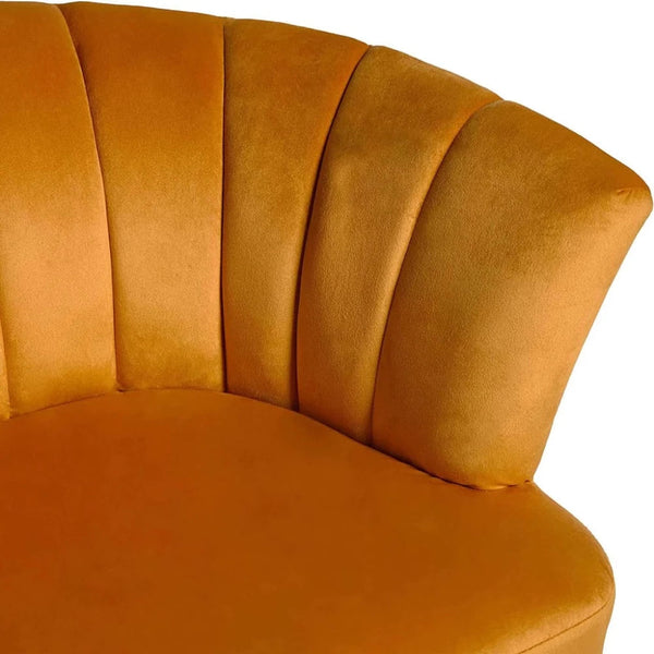 Opening-shell-designer-orange-velvet-lounge-chair