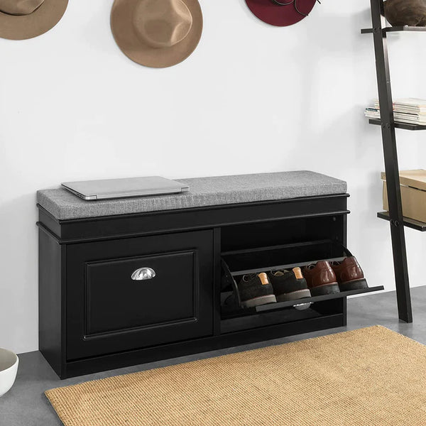 Padded Seat Cushion, Hallway Bench, Shoe Rack With Seat (Black)