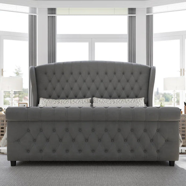 Fallstich Velvet Upholstered Bed