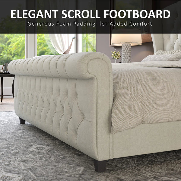 Fallstich Velvet Upholstered Bed