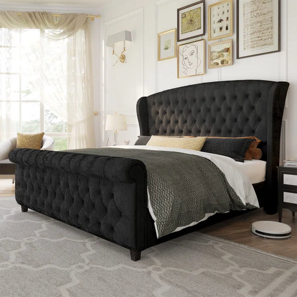 Fallstich Velvet Upholstered Bed