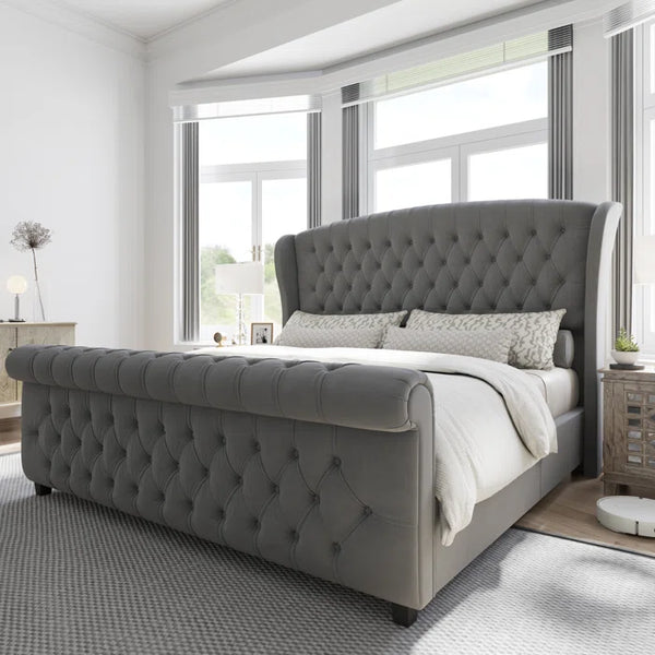 Fallstich Velvet Upholstered Bed