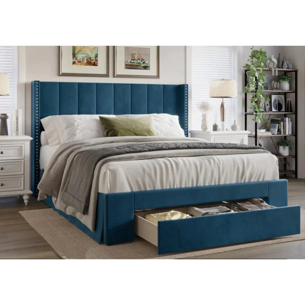 Tipsy Uniline Upholstered Bed With Drawer Storage In Suede