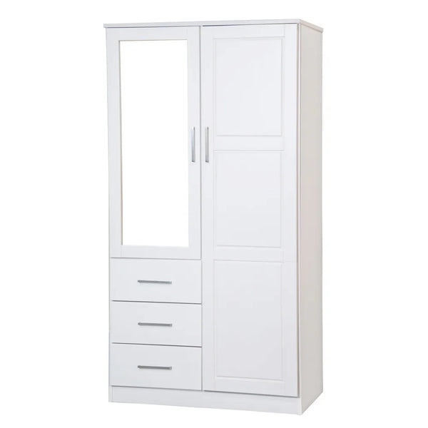 Solid Wood Metro Wardrobe Armoire Mirrored Doors