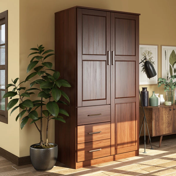 Solid Wood Metro Wardrobe Armoire Mirrored Doors