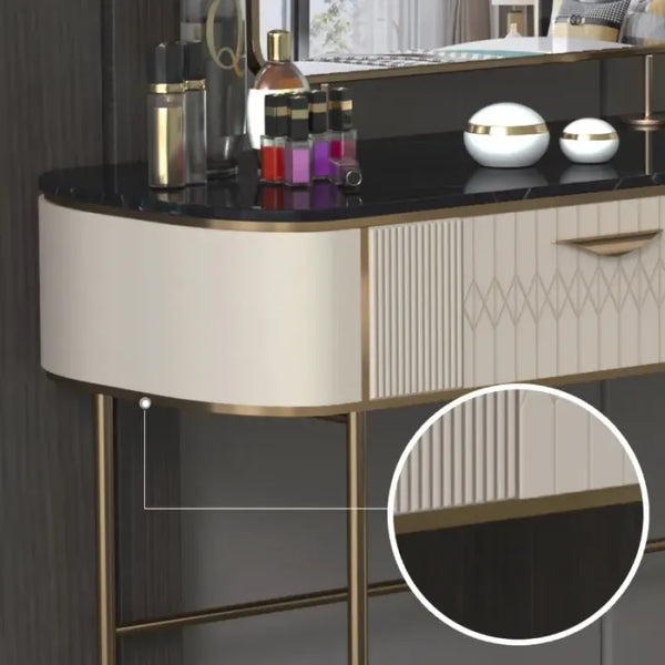 Ira Luxury Makeup Vanity Faux Marble Top Dressing Table With Gold Finish
