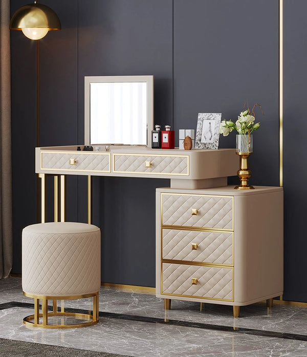 Oscar-dressing-table-with-ottoman-in-stainless-steel-gold