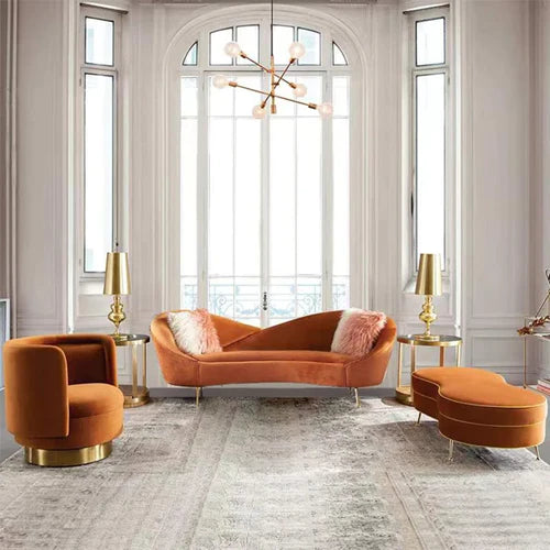 Velvet Round Arm Vintage Style Lounger
