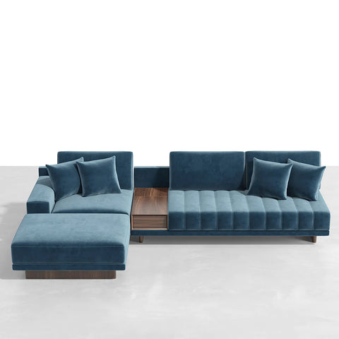 LShaped Blue Modular Sectional Sofa Chaise with Ottoman for Living Room