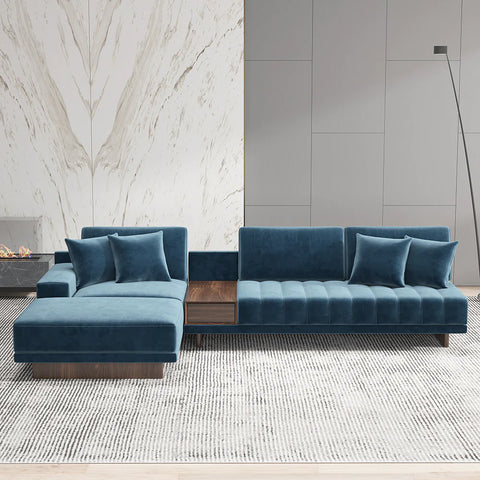 LShaped Blue Modular Sectional Sofa Chaise with Ottoman for Living Room