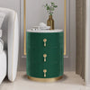 Lavish round green bed side table with golden drawer