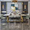 minimalist stainless steel and marble table design with luxurious golden accents