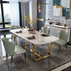 minimalist stainless steel and marble table design with luxurious golden accents